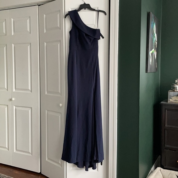Navy Blue, Aqua crepe dress, size 2, brand new with tags, one shoulder with slit - Picture 3 of 9